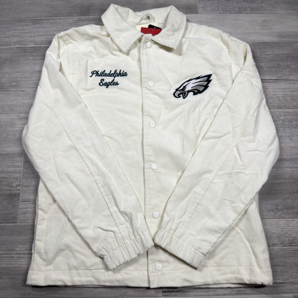 Philadelphia Eagles NFL Ultra Game Men's Small Cream Corduroy Coaches Jacket